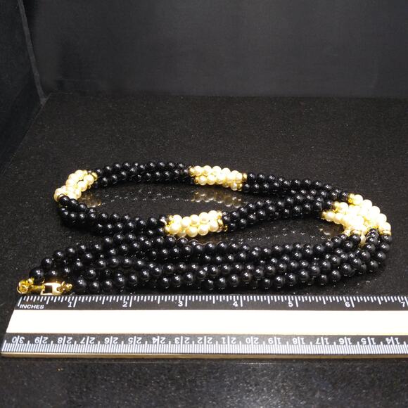 Vintage Napier Faux Pearl Black Bead Necklace, Twisted Strands, 1980, 31" - Picture 6 of 10